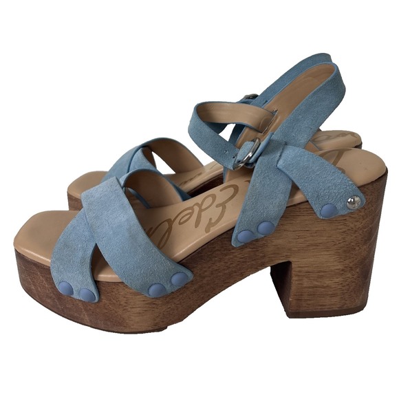 Sam Edelman Josefine Platform Sandals Block Heel Blue Suede Size 8 Boho Indie - Picture 2 of 14